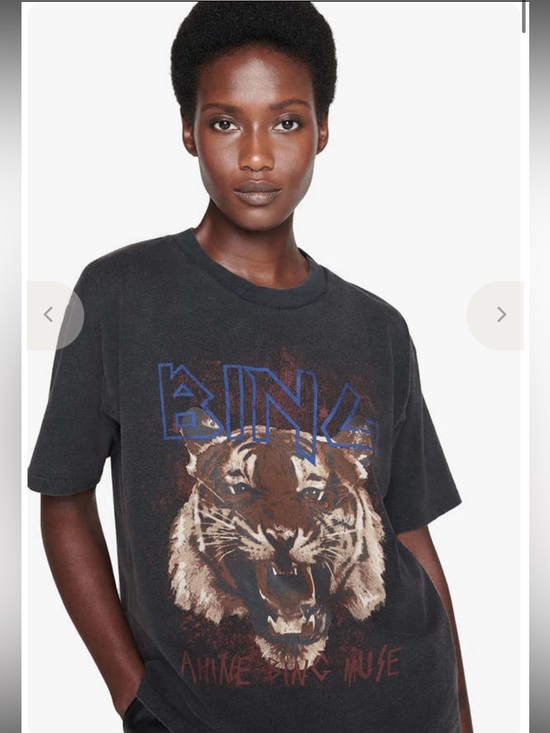 Anine Bing Tops - Anine Bing Tiger Short Sleeve Graphic Tee Size S Charcoal Gray Black Cotton